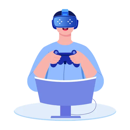 Man doing virtual gaming  Illustration