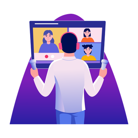 Man doing virtual meeting with colleagues  Illustration