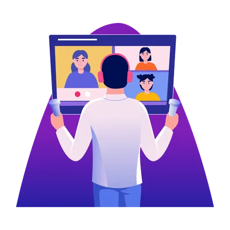 Man doing virtual meeting with colleagues  Illustration