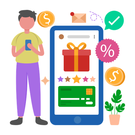 Man doing Virtual Shopping  Illustration