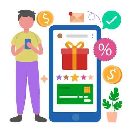Man doing Virtual Shopping  Illustration