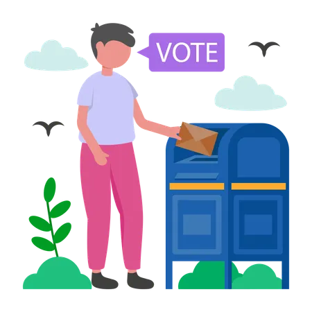 Man doing Voting by Mail  Illustration