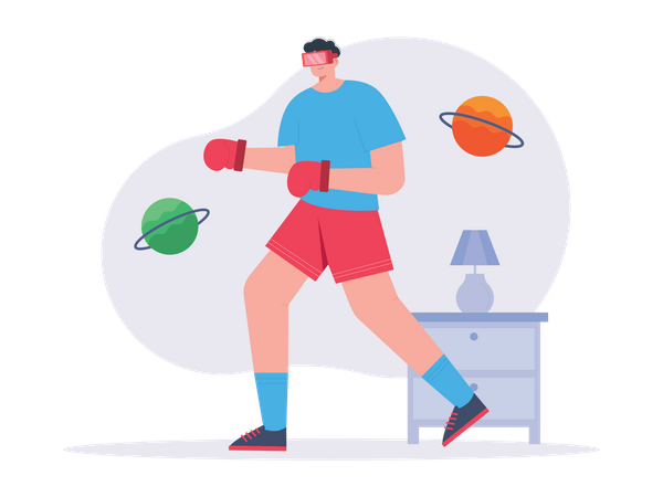 Man doing VR boxing  Illustration