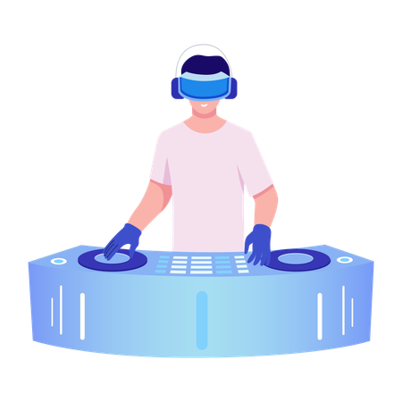 VR DJをする男性  イラスト