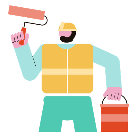 Man doing Wall Paint  Illustration