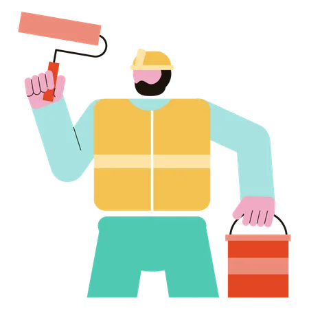 Man doing Wall Paint  Illustration