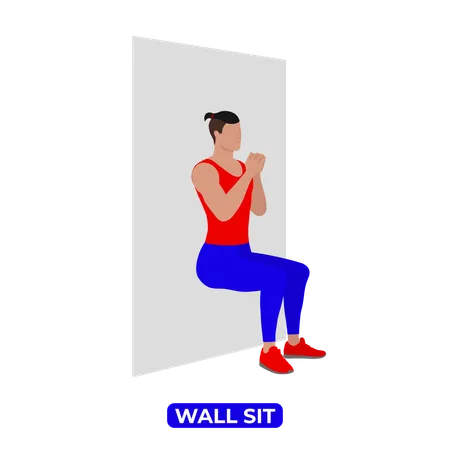 Man Doing Wall Sit Exercise  イラスト