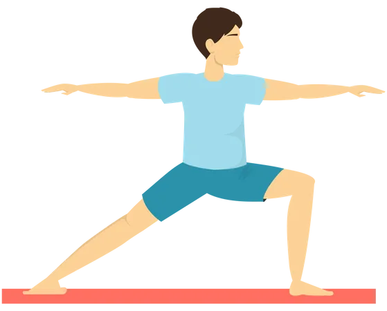 Man doing Warrior yoga pose Illustration