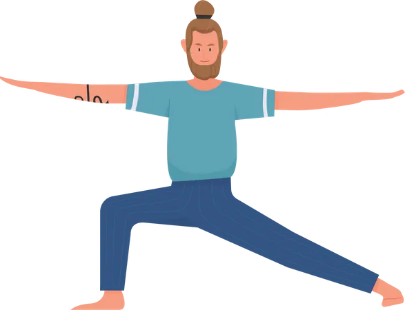 Man doing Warrior yoga pose  Illustration