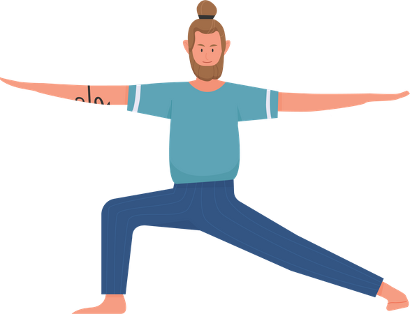 Man doing Warrior yoga pose  Illustration