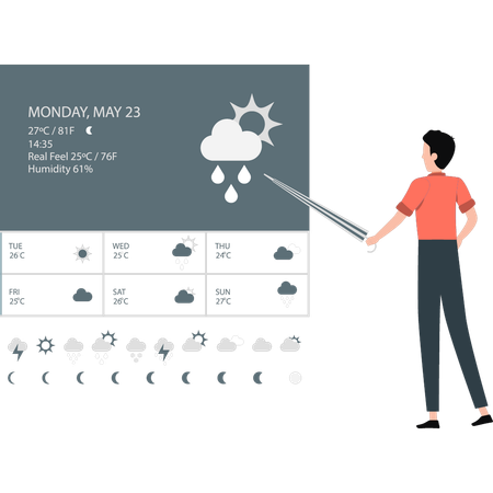 Man doing weather forecast for whole week  Illustration