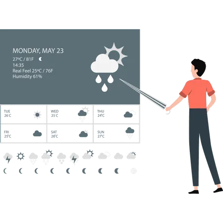 Man doing weather forecast for whole week  Illustration