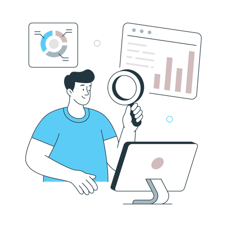Man doing Web Analysis on computer  Illustration