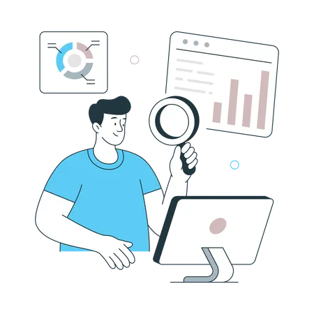 Man doing Web Analysis on computer  Illustration