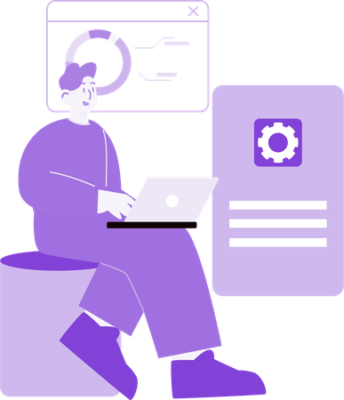 Man doing Web Development and Analysis  Illustration