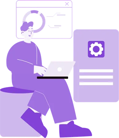 Man doing Web Development and Analysis  Illustration