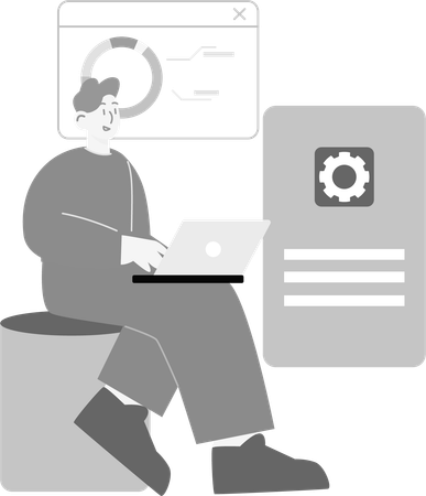 Man doing Web Development and Analysis  Illustration