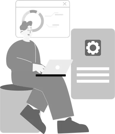 Man doing Web Development and Analysis  Illustration