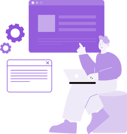 Man doing Web Development Research  Illustration