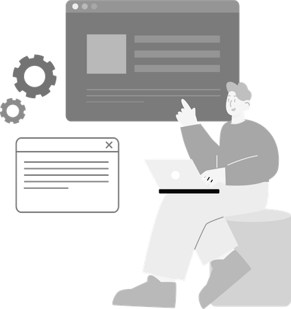 Man doing Web Development Research  Illustration