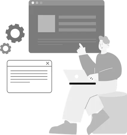 Man doing Web Development Research  Illustration