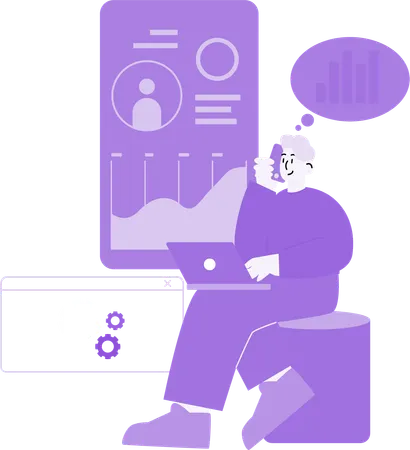 Man doing Web Profile Analyzing  Illustration