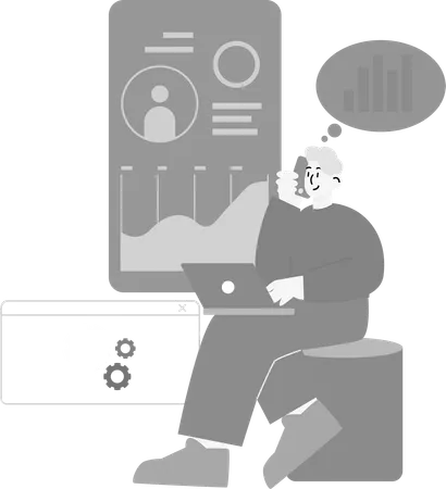 Man doing Web Profile Analyzing  Illustration