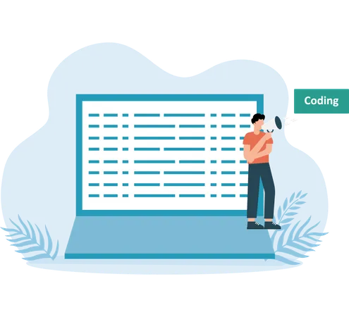 웹사이트 코딩을 하는 남자  일러스트레이션