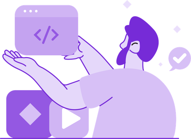 ウェブサイトのコーディングをしている男性  イラスト