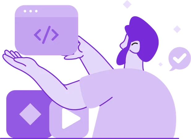 ウェブサイトのコーディングをしている男性  イラスト