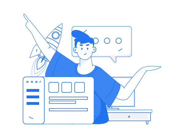 MAn doing Website launch  Illustration