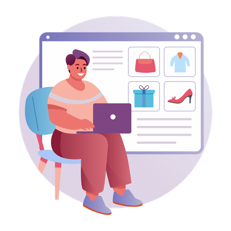 Man doing Website Shopping  Illustration