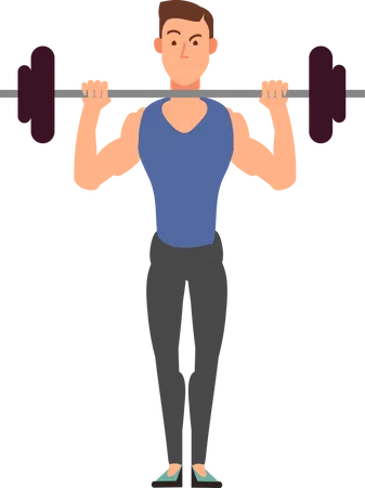 Gym Exercises Body Pump Workout Vector Set With Cartoon Sport Man Characters Fitness People In Gym Illustration イラスト