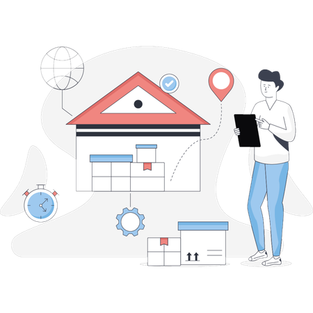 Man doing whouse management  Illustration