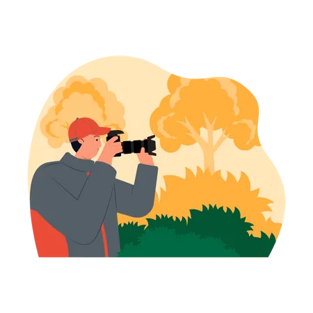 Man doing wildlife photography  Illustration