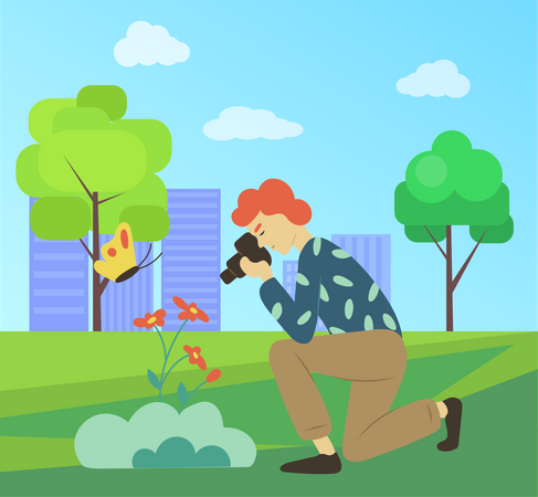 Man doing wildlife photography  Illustration