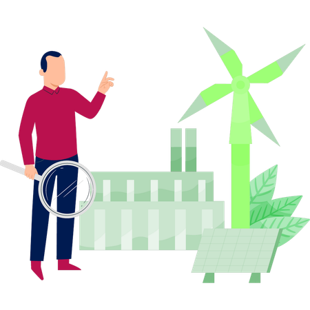 Man doing windmill research  Illustration