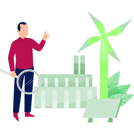 Man doing windmill research  Illustration