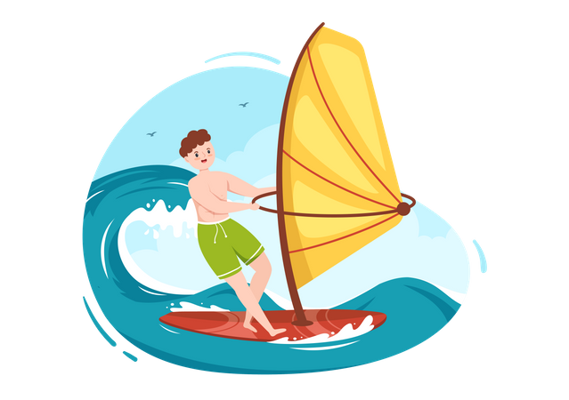 Man doing Windsurfing  Illustration