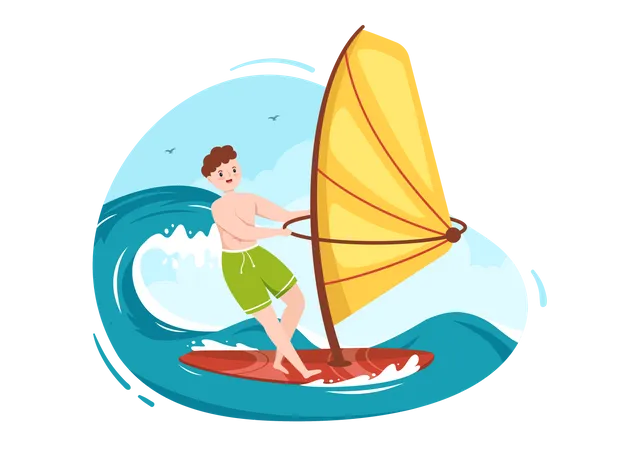 Man doing Windsurfing  Illustration