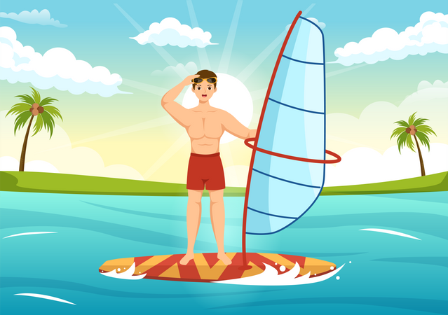 Man doing Windsurfing  Illustration