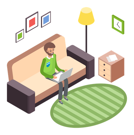 Man doing work from home Illustration