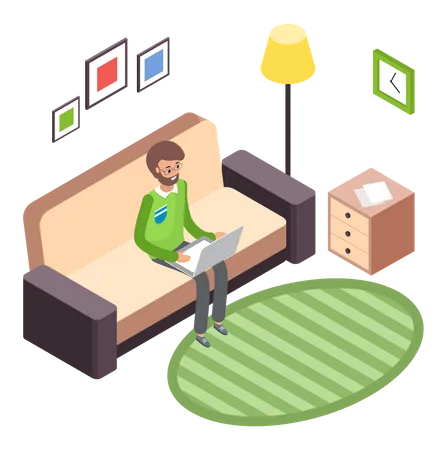 Man doing work from home Illustration
