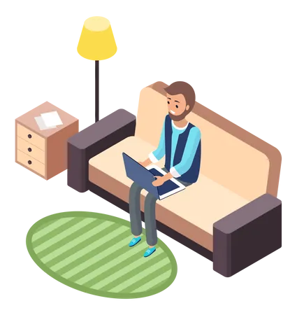 Man doing work from home  Illustration