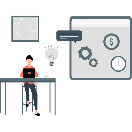 Man doing work with different business tools  Illustration