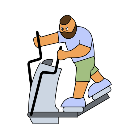 Man doing workout on elliptical trainer at gym  Illustration