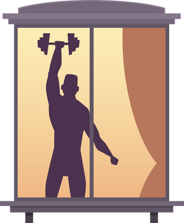 Man doing workout view from window Illustration