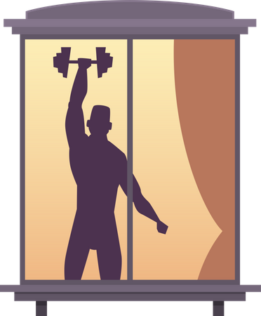 Man doing workout view from window  Illustration