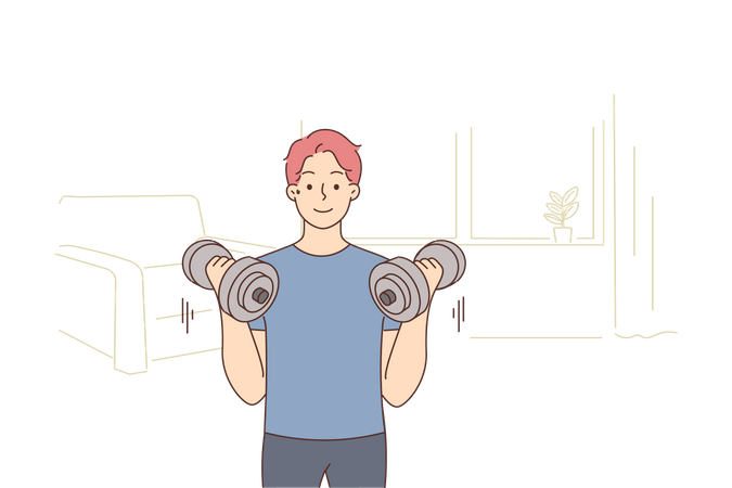 Man doing workout with dumbbell  Illustration