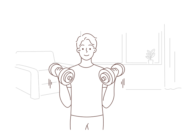 Man doing workout with dumbbell  Illustration